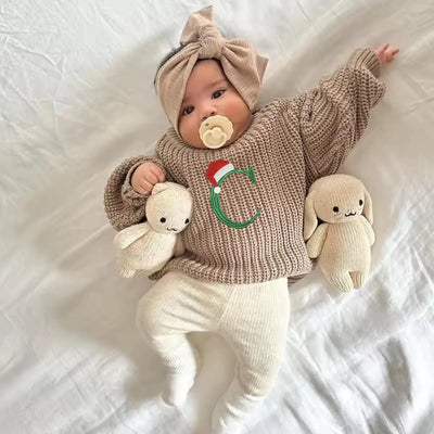Embroidered Christmas Santa Hat Custom Initial Baby Sweater - SwaddleAn