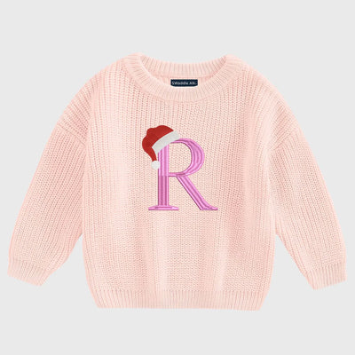 Embroidered Christmas Santa Hat Custom Initial Baby Sweater - SwaddleAn