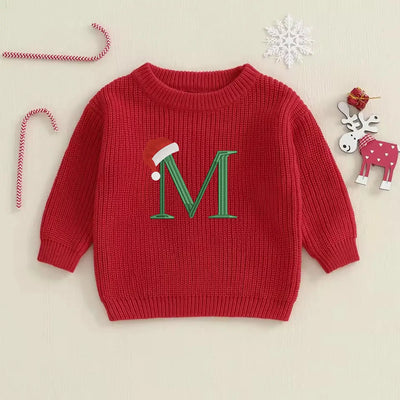 Embroidered Christmas Santa Hat Custom Initial Baby Sweater - SwaddleAn
