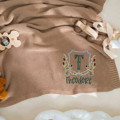 Embroidered Fishing Custom Name Knit Baby Blanket