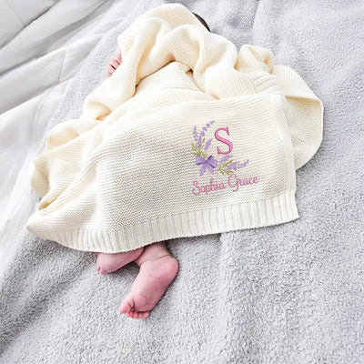 Embroidered Floral Baby Name Blanket - SwaddleAn