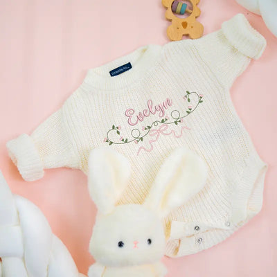 Embroidered Flowers and Bows Baby Romper - SwaddleAn