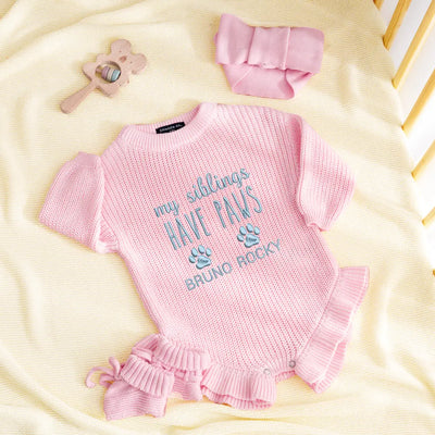 Embroidered 'My Siblings have PAWS' Baby Romper
