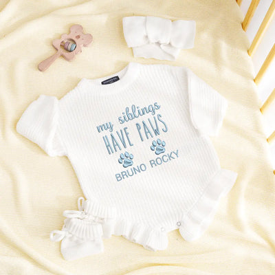 Embroidered 'My Siblings have PAWS' Baby Romper
