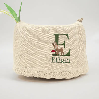 Embroidered Reindeer Baby Blanket - SwaddleAn