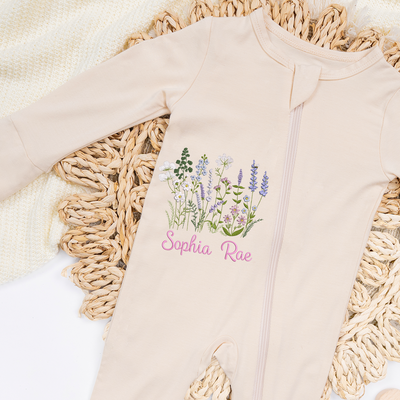 Embroidered Wildflower Name Baby Pajamas - SwaddleAn