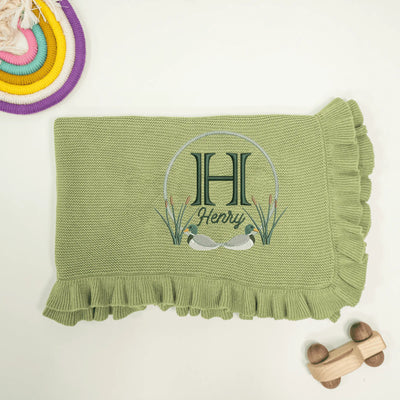 Embroidery Initial Name Mallard Ducks Baby Blanket - SwaddleAn