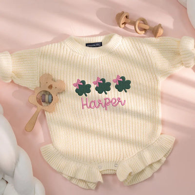 Embroidery Clover Knit Romper | St. Patrick's Day