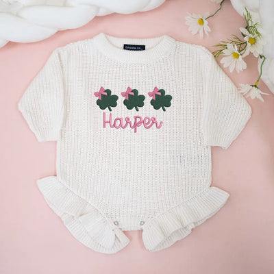 Embroidery Clover Knit Romper | St. Patrick's Day