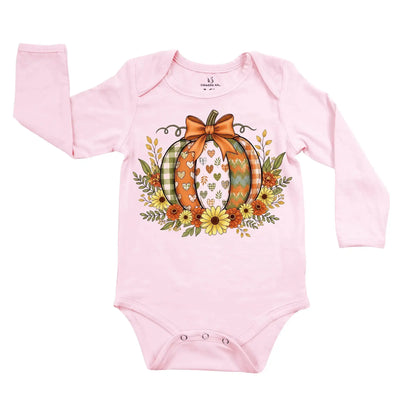 Fall Boho Floral Pumpkin Baby Onesie SwaddleAn