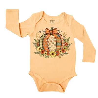 Fall Boho Floral Pumpkin Baby Onesie SwaddleAn