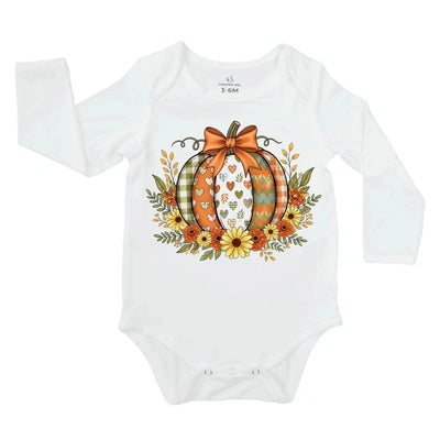 Fall Boho Floral Pumpkin Baby Onesie SwaddleAn