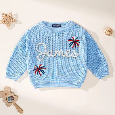 Fireworks Patriotic Custom Name Baby Sweater