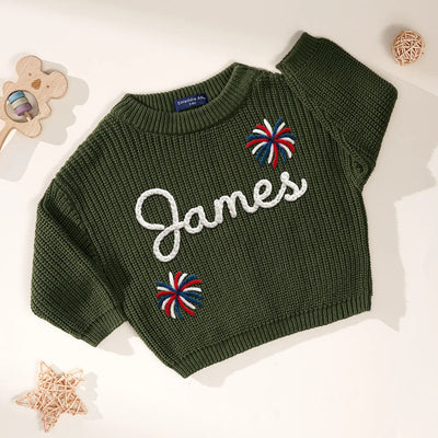 Fireworks Patriotic Custom Name Baby Sweater