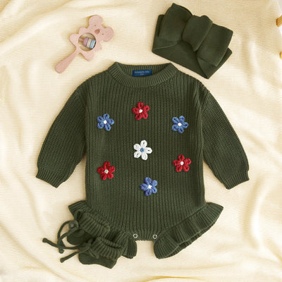 Floral Hand-Embroidered Patriotic Baby Romper