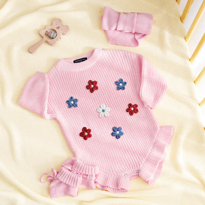 Floral Hand-Embroidered Patriotic Baby Romper