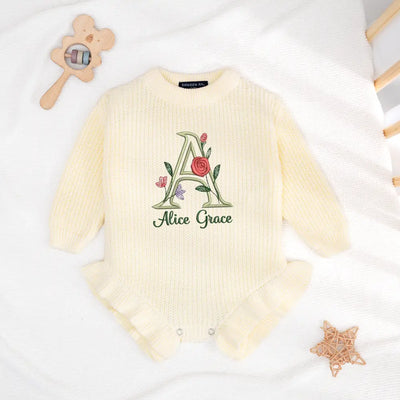 Floral Custom Initial Embroidery Romper