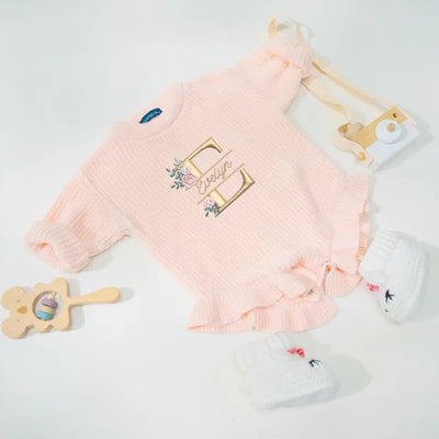 Floral Embroidery Initial Baby Romper - SwaddleAn