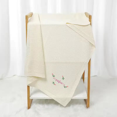Floral Embroidery Name Baby Girl Blanket - SwaddleAn