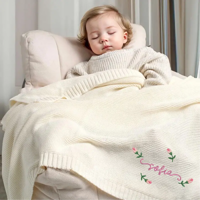 Floral Embroidery Name Baby Girl Blanket - SwaddleAn