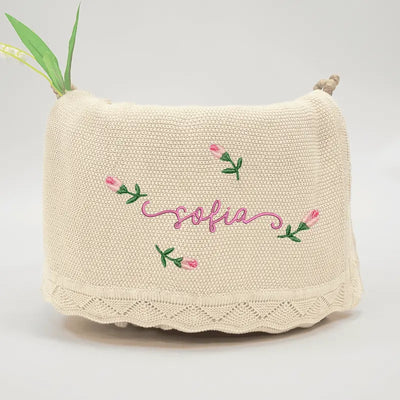Floral Embroidery Name Baby Girl Blanket - SwaddleAn