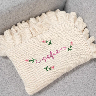 Floral Embroidery Name Baby Girl Blanket - SwaddleAn