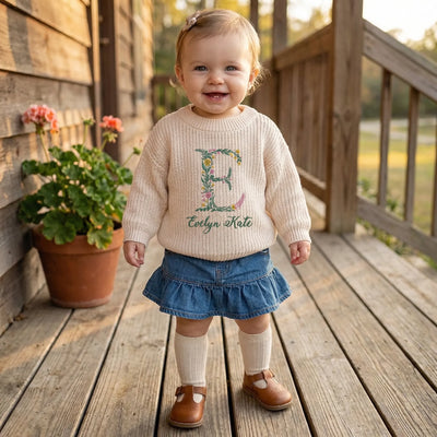 Personalized Floral Initial Baby Sweater