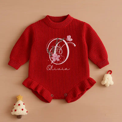 Floral Monogram Embroidery Baby Romper - SwaddleAn