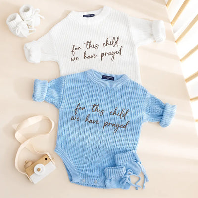 Embroidered Baby Romper 'For This Child We Have Prayed'