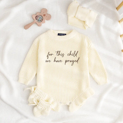 Embroidered Baby Romper 'For This Child We Have Prayed'