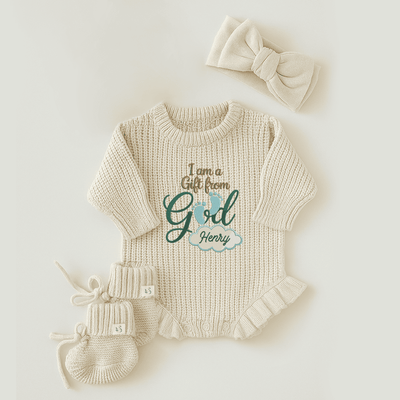 Gift from God Embroidery Custom Name Baby Romper - SwaddleAn