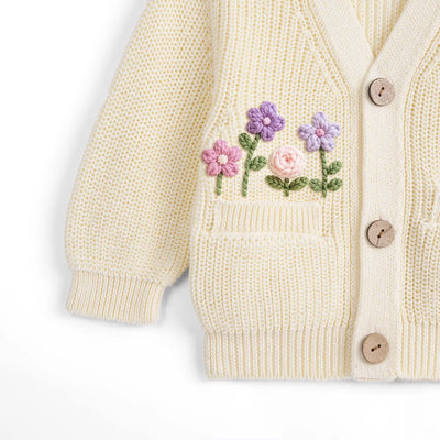 Hand-Embroidered Initial Floral Baby Cardigan
