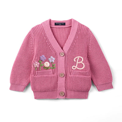 Hand-Embroidered Initial Floral Baby Cardigan