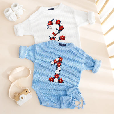 Hand Embroidered Patriotic Number Birthday Romper