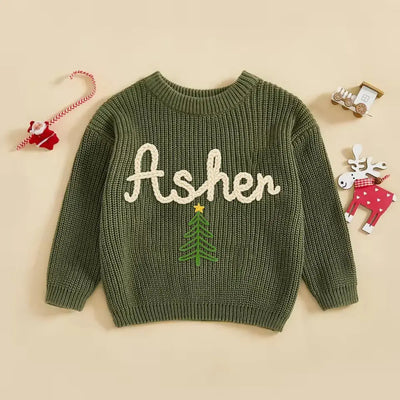 Hand Embroidered Christmas Name Baby Sweater - SwaddleAn