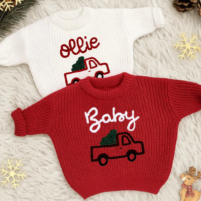 Hand-Embroidered Christmas Truck Sweater - SwaddleAn