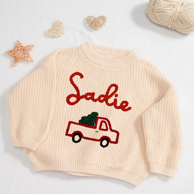Hand-Embroidered Christmas Truck Sweater - SwaddleAn