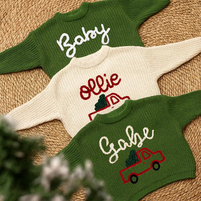 Hand-Embroidered Christmas Truck Sweater - SwaddleAn