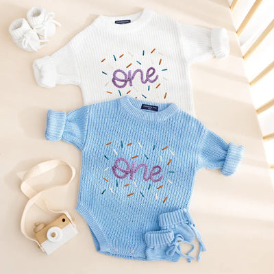 Hand Embroidered First Birthday Baby Romper