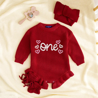 Hand Embroidered One Birthday Baby Romper