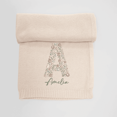 Initials Floral Embroidery Name Baby Blanket - SwaddleAn