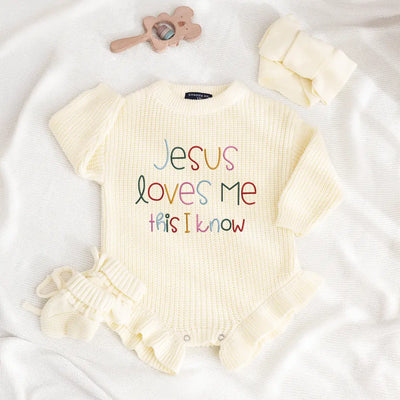 'Jesus Loves Me' Christian Baby Christmas Romper
