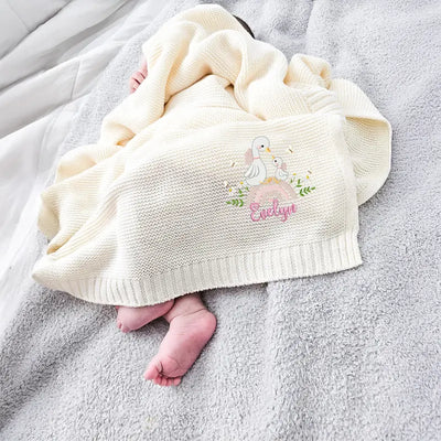 Lovely Swan Embroidery Baby Blanket - SwaddleAn
