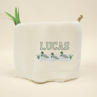 Mallard Ducks Custom Name Embroidered Knit Blanket - SwaddleAn