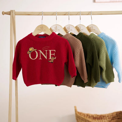 One Birthday Embroidered Baby Sweater