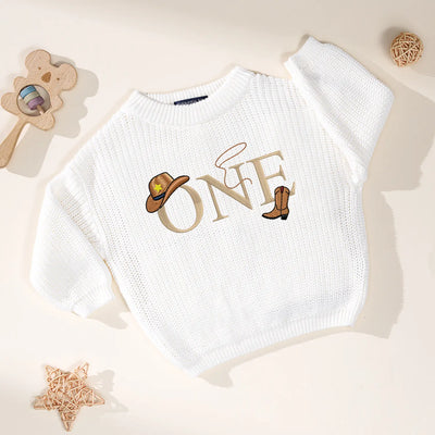 One Birthday Embroidered Baby Sweater