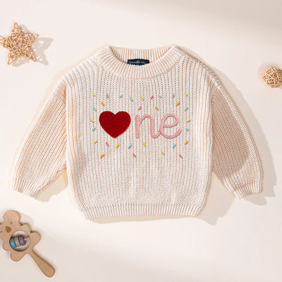 One Sweet Heart Hand-Embroidered First Birthday Sweater