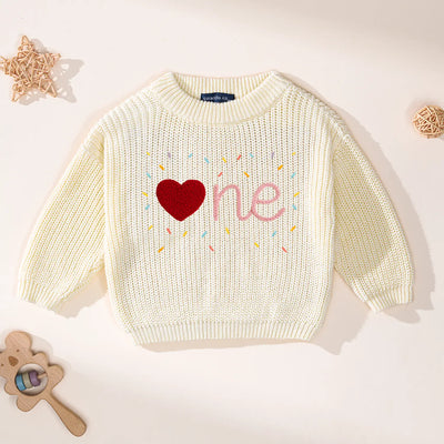 One Sweet Heart Hand-Embroidered First Birthday Sweater