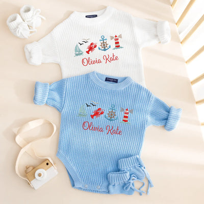 Personalized Anchor Sailboat & Lighthouse Baby Romper