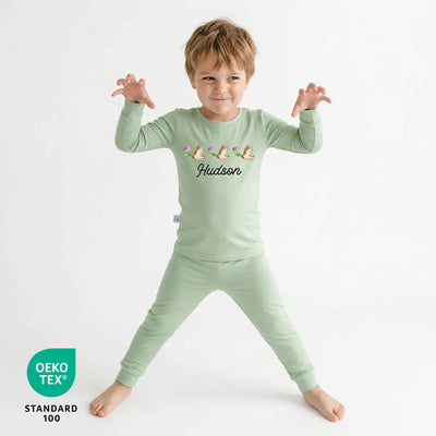 PersonalizedNameMallardDuckBabyPajamasSageGreen